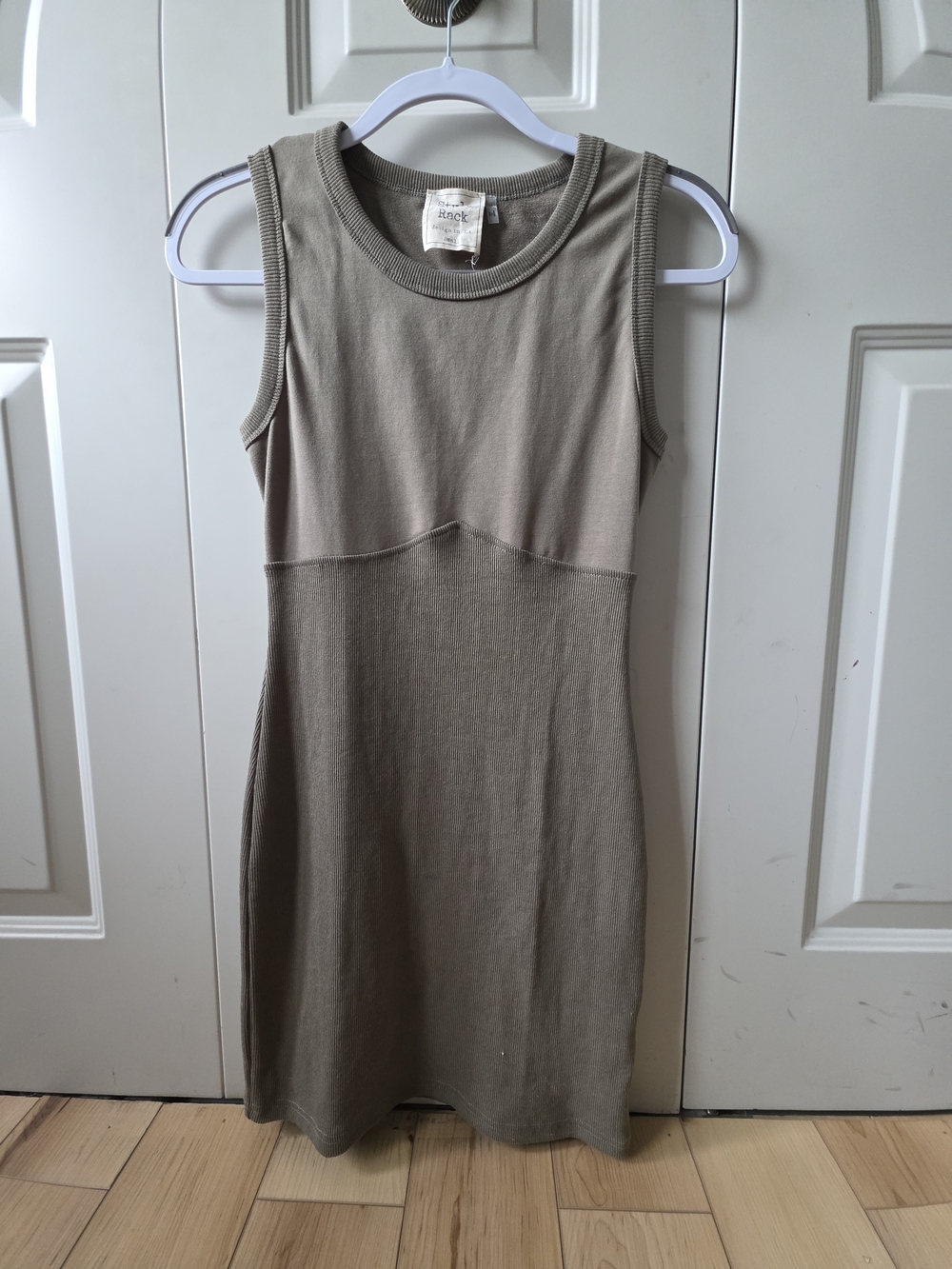 Style Rack Olive Green Taupe Ribbed Sleeveless Mini Dress